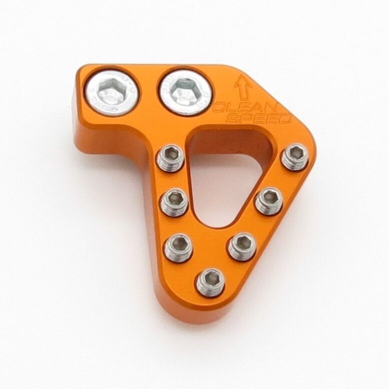 CLEAN SPEED KTM HUSKY GAS GAS FAR REAR BRAKE PEDAL PAD TIP, FLAT MOUNT, ORANGE