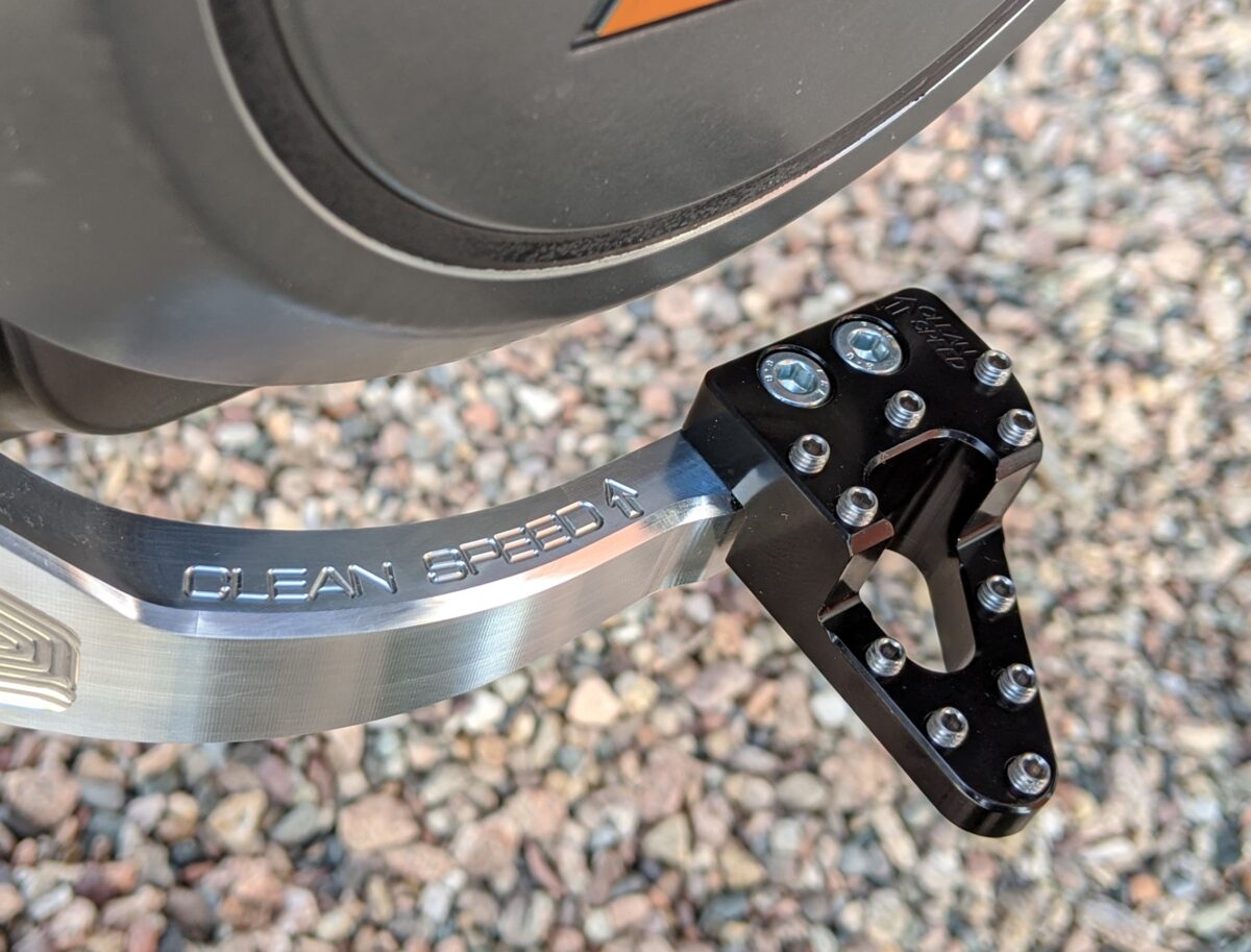 CLEAN SPEED KTM HUSKY GAS GAS XL STEPPED REAR BRAKE PEDAL PAD TIP, BLACK INSTALLED
